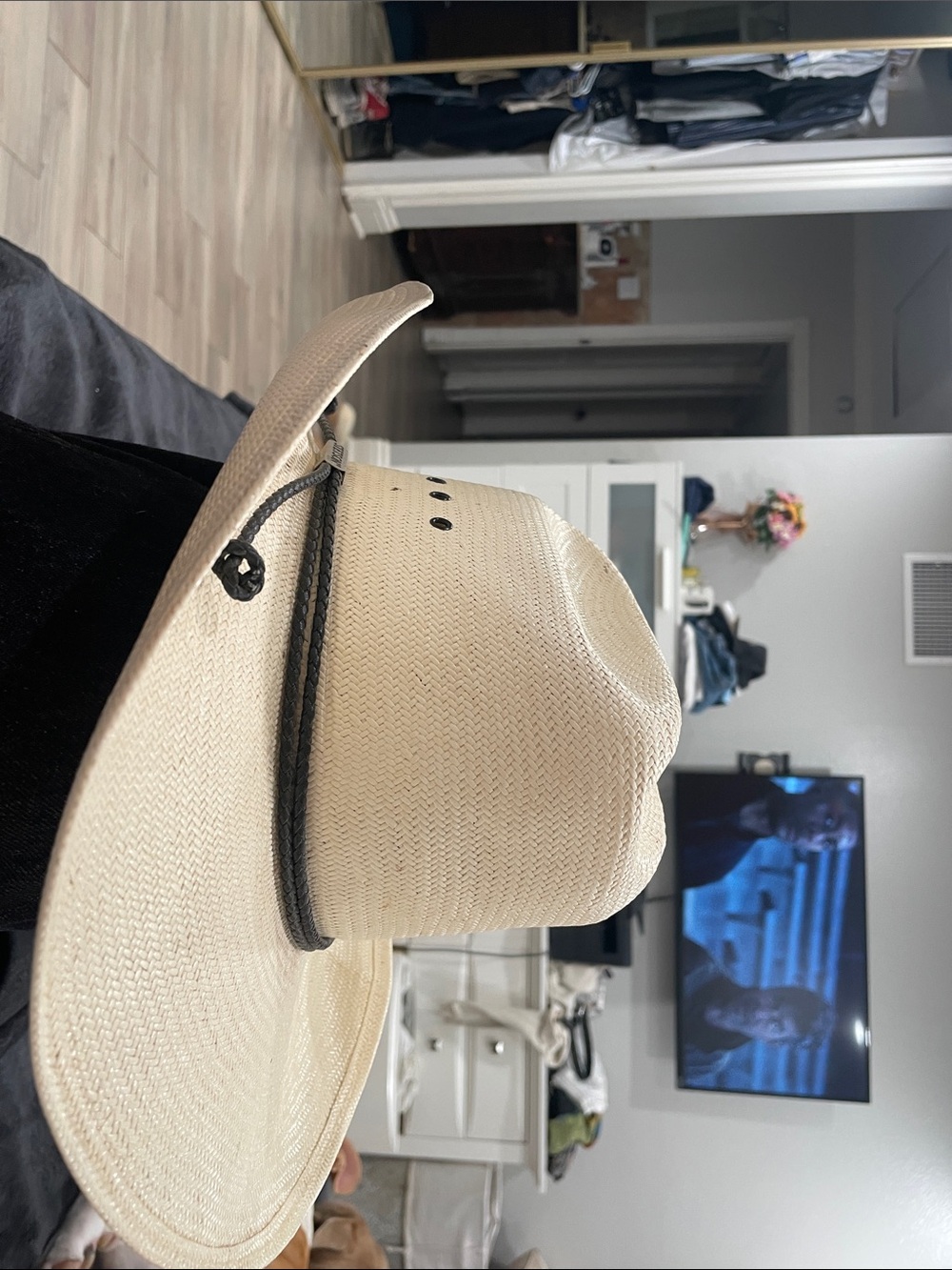 Stetson Cream Straw Cowboy Hat with Black Chin Cord